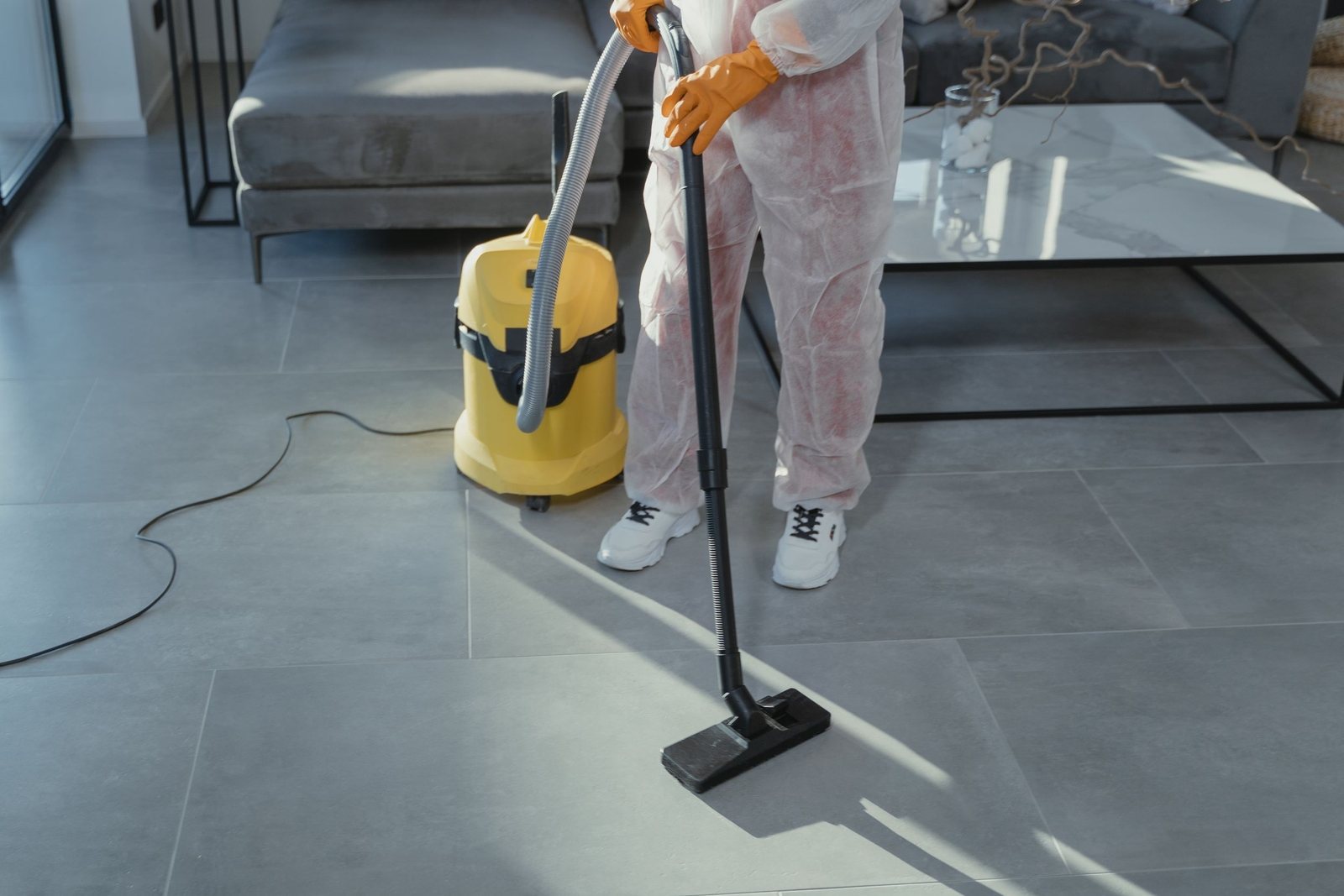 Hard floor cleaned with a commercial machine