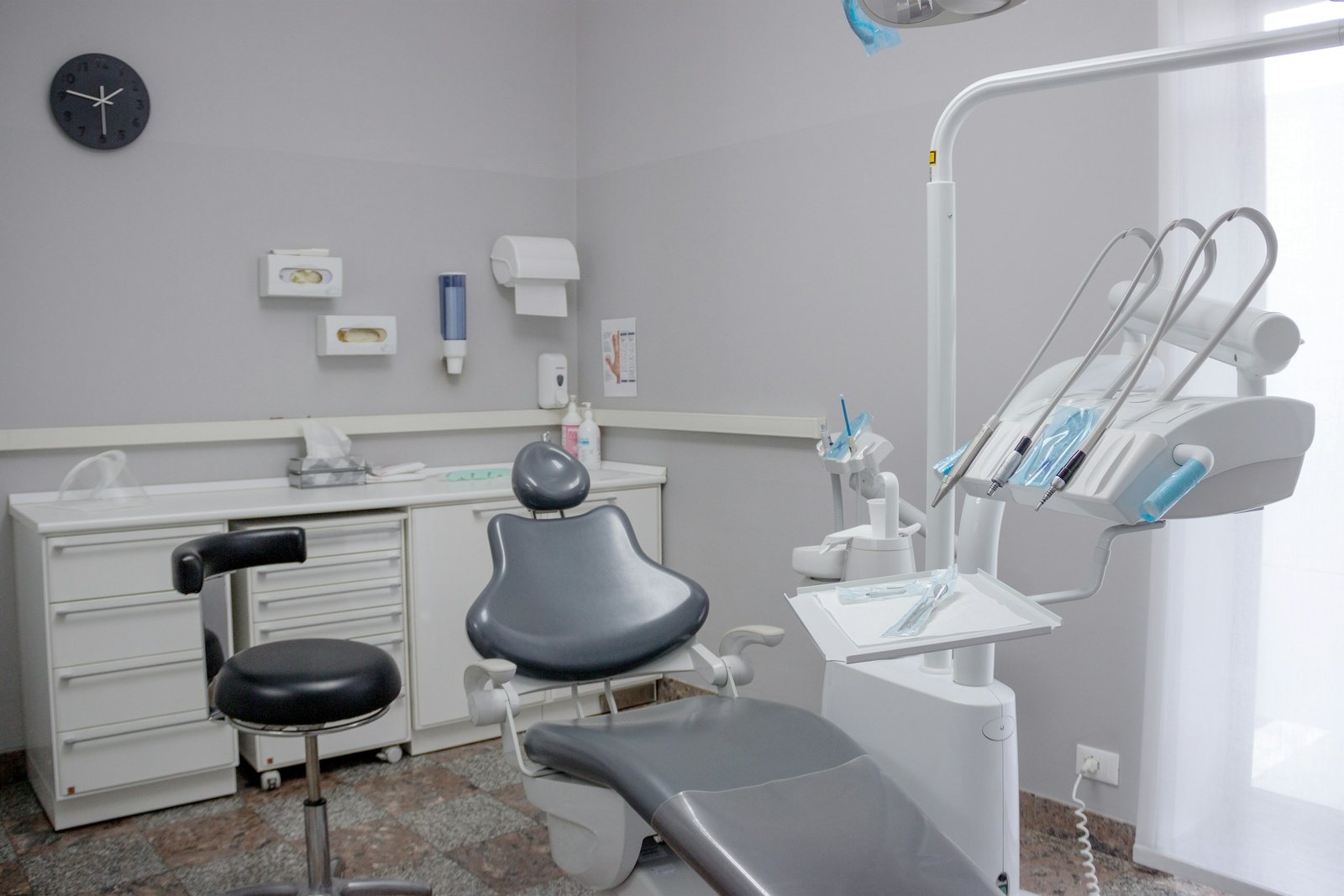 Dental treatment room cleaned and reset for the next patient