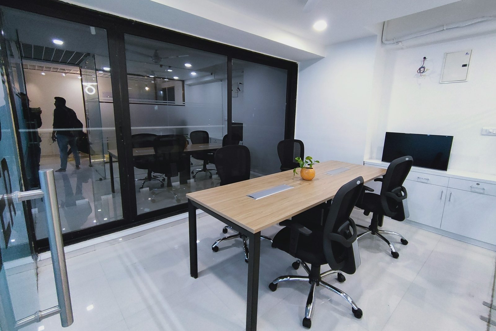Glass-walled office cleaned inside and out