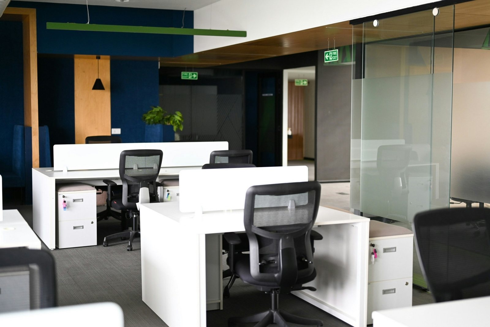 Desks and partitions cleaned through an office